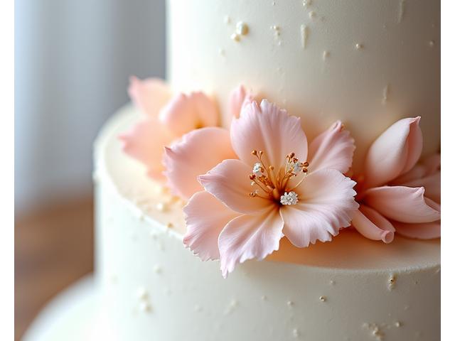 Elegant multi-tier wedding cake with delicate floral accents