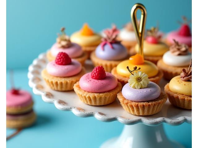 Colorful French macarons and pastries
